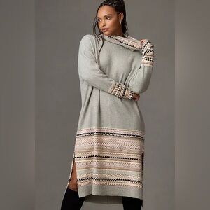 NWOT Anthropologie Gray Knit Dress with Patterned Accents